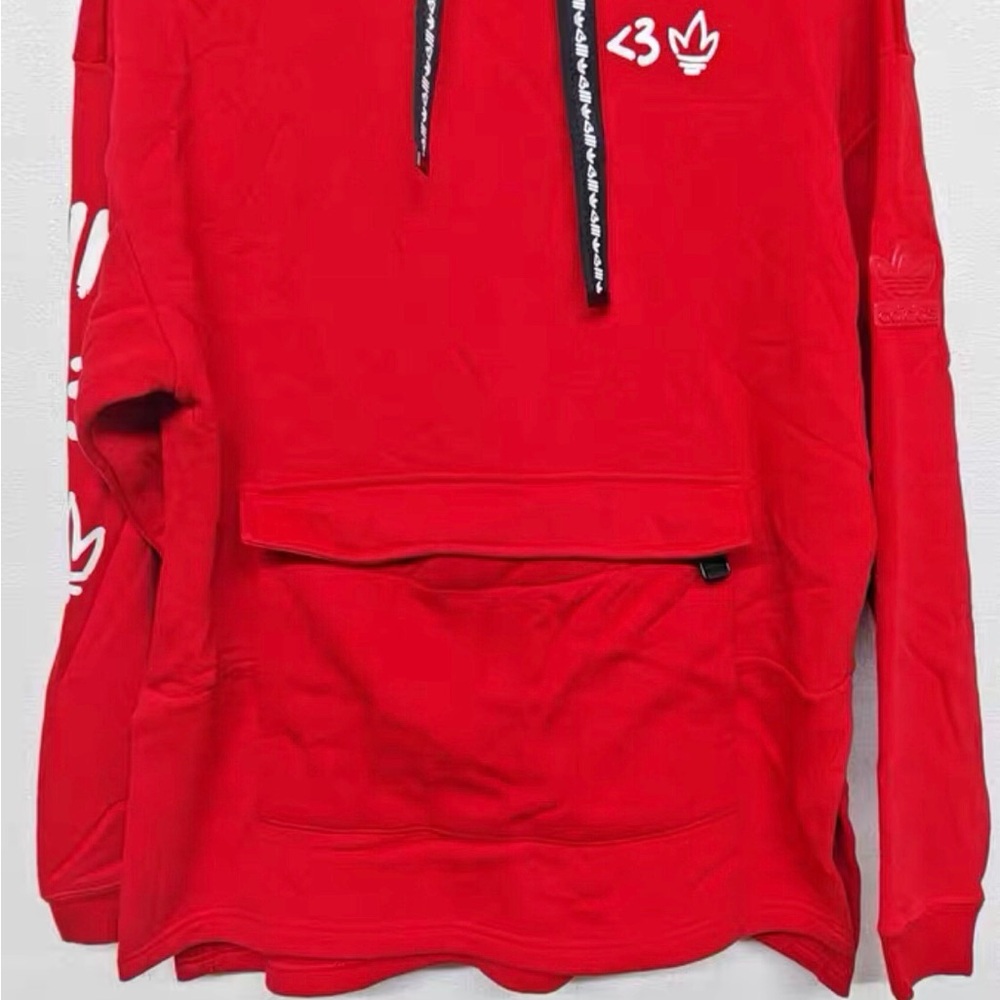 adidas Red Hooded Pullover with White Logo Accents